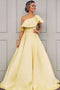 One Shoulder Prom Dress A Line Yellow Satin Formal Gown GP89