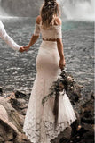 Mermaid Lace Two Piece Wedding Dresses With Short Sleeves PW07