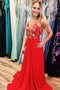 Red Chiffon Long Prom Dresses Embroidered Evening Party Dress MP213