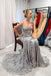 mermaid v neck grey long prom dress with appliques backless evening gown