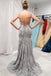 mermaid v neck grey long prom dress with appliques backless evening gown