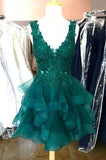 princess lace appliques dark green homecoming dress with flounced