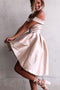 A-Line Off-the-Shoulder Satin Asymmetry Hi-Lo Prom Dress with Pleats GM311
