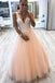 A-line V Neck Tulle Floor Length Prom Dress With Lace Appliques MP157