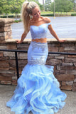 Mermaid Prom Dresses Two-piece Light Blue with Layered Skirt MP08