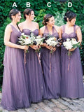 A-line sleeveless tulle long convertible lilac bridesmaid dresses gb385