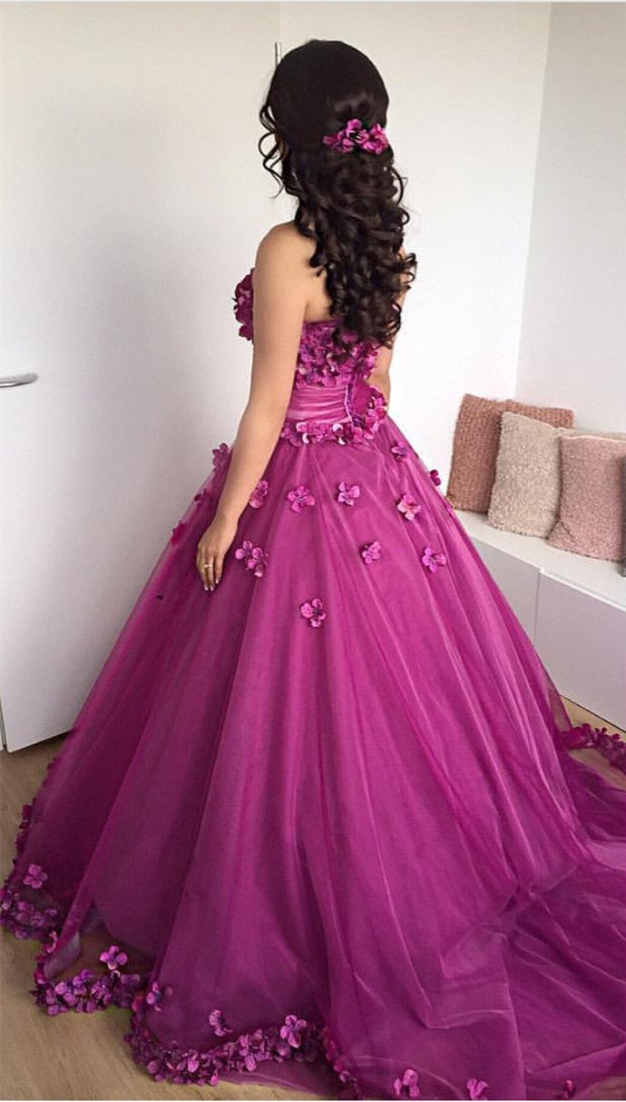 Sweetheart prom dresses long ball gown 3d appliques quinceanera gown mg254