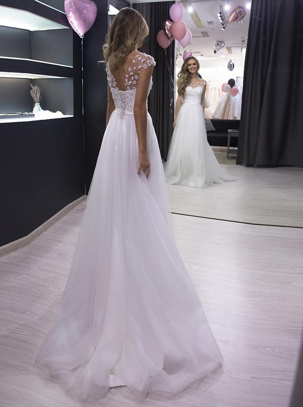 A line Beach Wedding Dresses, White 3D Floral Boho Brial Dresses PW16