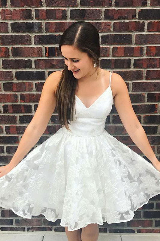 a line sleeveless short prom dress spaghetti straps homecoming dress