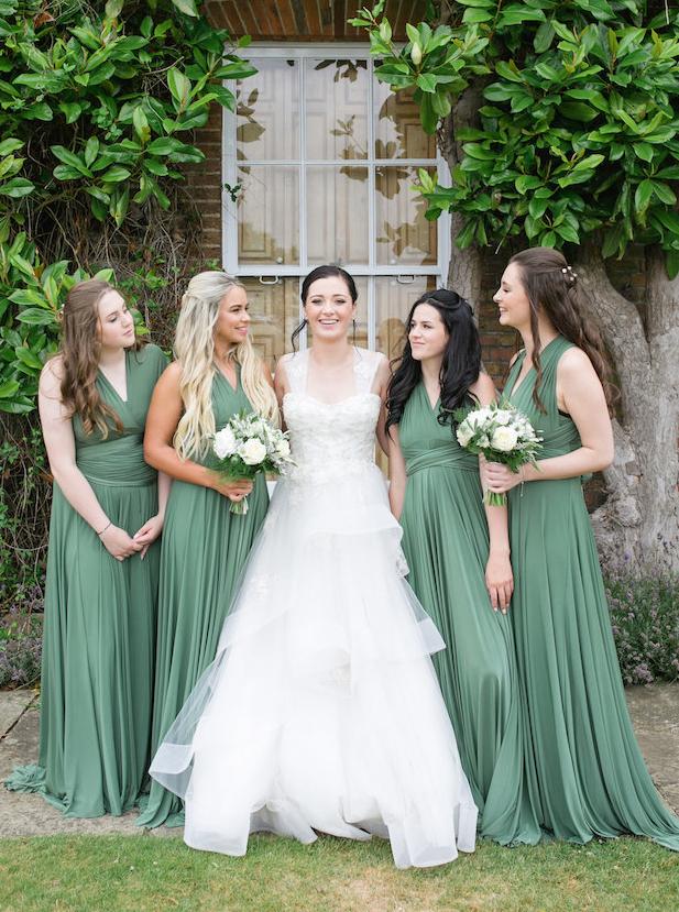 Maxi v-neck green long convertible bridesmaid dresses gb366