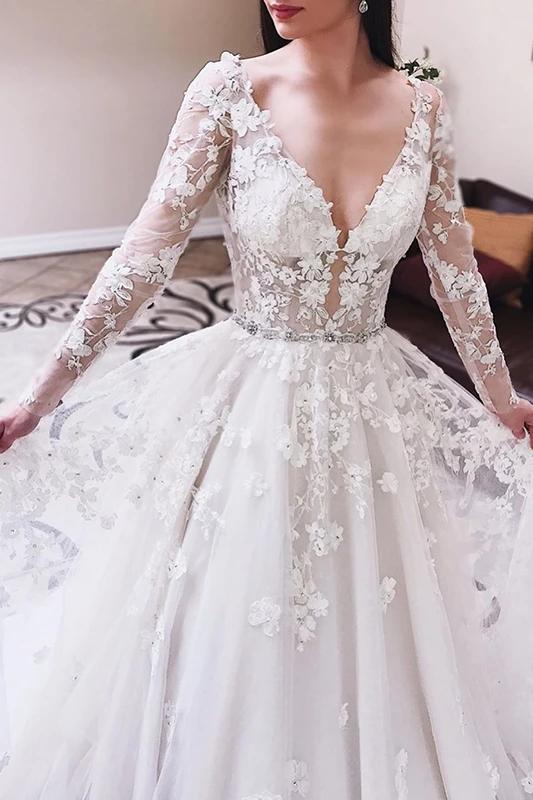 Princess Tulle Long Sleeves Wedding Dresses With Appliques PW83