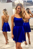 Backless Royal Blue Straps Homecoming Dress, A-line Back To School Party Gown GM579