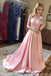 Backless A-line Halter Pink Satin Prom Dresses Formal Party Gown MP10