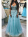 A-line v-neck beaded prom dresses tulle floor length party gowns mg294