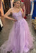 spaghetti straps tulle lilac floral prom dress long evening dress