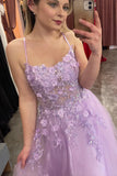 spaghetti straps tulle lilac floral prom dress long evening dress