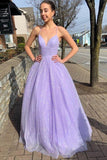 sparkle lilac long prom dresses a line v neck formal dress