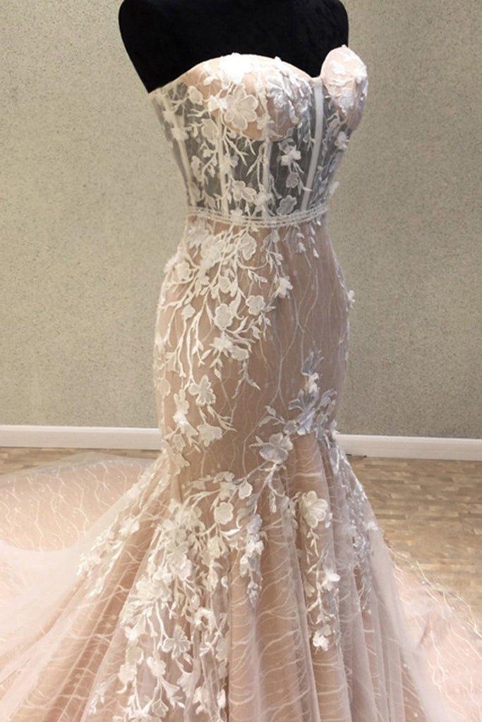 charming mermaid sweetheart lace wedding dresses sleeveless long bridal gown