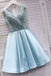 sparkly new light blue homecoming dress v neck short prom dress