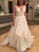 Deep V-Neck Stripes Plus Size Wedding Dresses Organza Backless Bridal Gown PW29