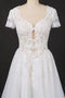 A-line Short Sleeves Lace Appliques Wedding Dress Keyhole Back Bridal Gown PW98