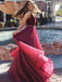 elegant a line v neck beading waist chiffon long burgundy prom dress