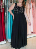 lace a line round keyhole back long chiffon plus size prom dress