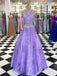 round neck tulle two piece prom dress with appliques beading
