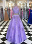 Round Neck Tulle Two Piece Prom Dress with Appliques Beading MP1032