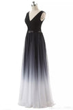 A Line Long Ombre Prom Dresses Chiffon Gradient Long Formal Gown MP36