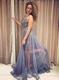 A-Line Round Neck Detachable 2 in 1 Prom Dress with Lace Beading MP1027