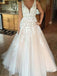 a line tulle long backless prom wedding dress v neck lace applique wedding dress