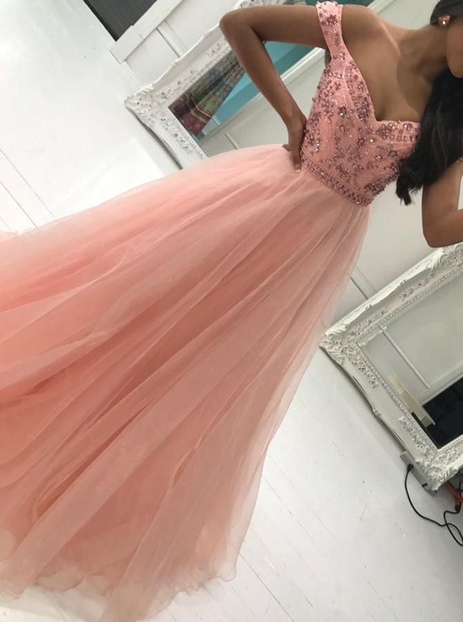 a line off shoulder tulle prom dress with beading