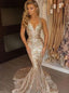 Gold Mermaid V-Neck Court Train Sequined Prom Dress MP1020