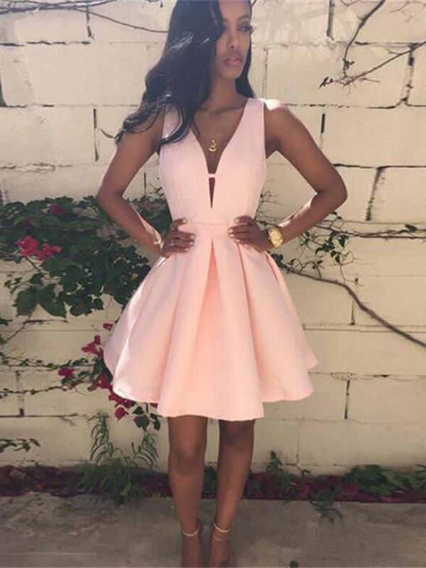 custom made v neck pink short prom dress pink v neck homecoming dress formal dresses