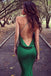 Backless Drapped Low Back Emerald Green Mermaid Prom Dresses MP07