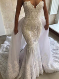 Luxurious detachable train mermaid wedding dresses with appliques mg667