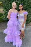 sweetheart lilac tulle tiered formal dress long princess graduation gown