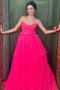 Sweetheart Hot Pink Pleated Ruffle-Layers Long Prom Graduation Dresses GP550