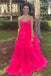 sweetheart hot pink pleated ruffle layers long prom graduation dresses