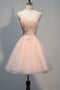 Pearl Pink V-neck Homecoming Dresses With Appliques Open Back GM370