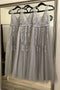 A-Line/Princess V-neck Appliques Gray Long Bridesmaid Dresses PB180