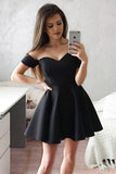 a line short black simple homecoming dresses off shoulder party dress