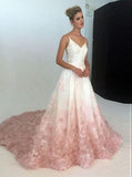A-Line Spaghetti Straps Ombre Blush Lace Prom Wedding Dresses MP814