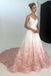 a line spaghetti straps ombre blush lace prom wedding dresses