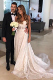 see through a line sweetheart wedding dress with appliques