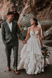sweetheart tulle sleeveless country wedding dress with ruffles