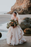 sweetheart tulle sleeveless country wedding dress with ruffles