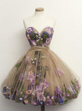 Cute Sweetheart Sweet 16 Dress, A Line Short Prom Dresses Tulle with Appliques MP981