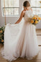 A-Line Bateau Tulle Beach Wedding Dress with Lace Top PW298